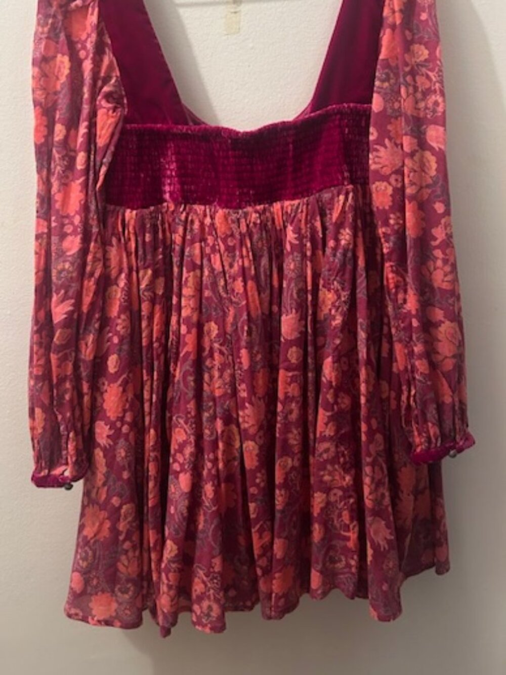 Free People Marsha Floral Velvet Baby Doll BoHo Mini Dress NEW - Picture 16 of 16
